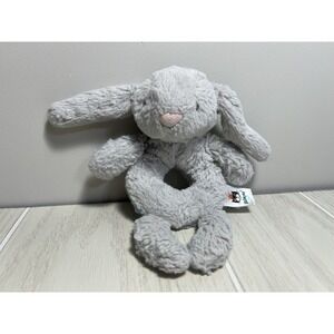 Jellycat Bashful Gray Bunny Grabber small plush rabbit mini baby rattle ring